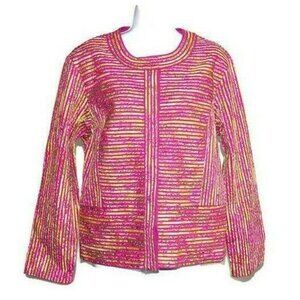 Chico’s Jacket Women's Size 2 Large Fuschia Floral‎ Button Closure Lined